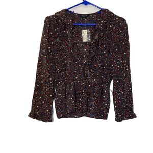 Madewell Silk Ruffle-Hem Wrap Top in Starry Night Star Print Blouse Size S